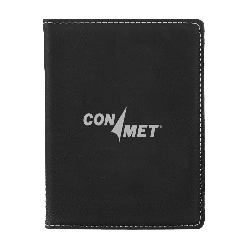 4 1/4" x 5 1/2" Black/Silver Laserable Leatherette Passport Holder